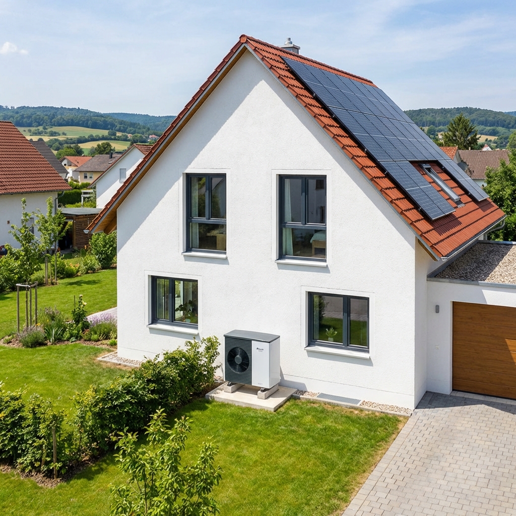 Energetisch saniertes Einfamilienhaus mit Wärmepumpe und Solaranlage